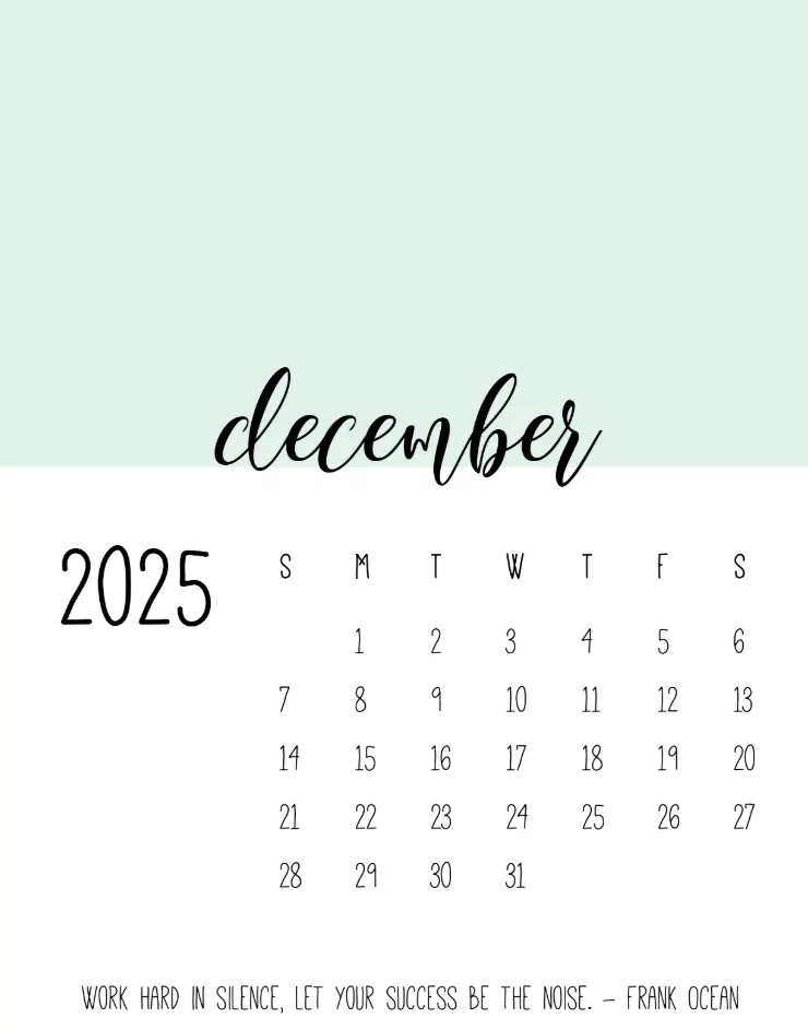 Aesthetic December 2025 calendar in pastel and neutral colors