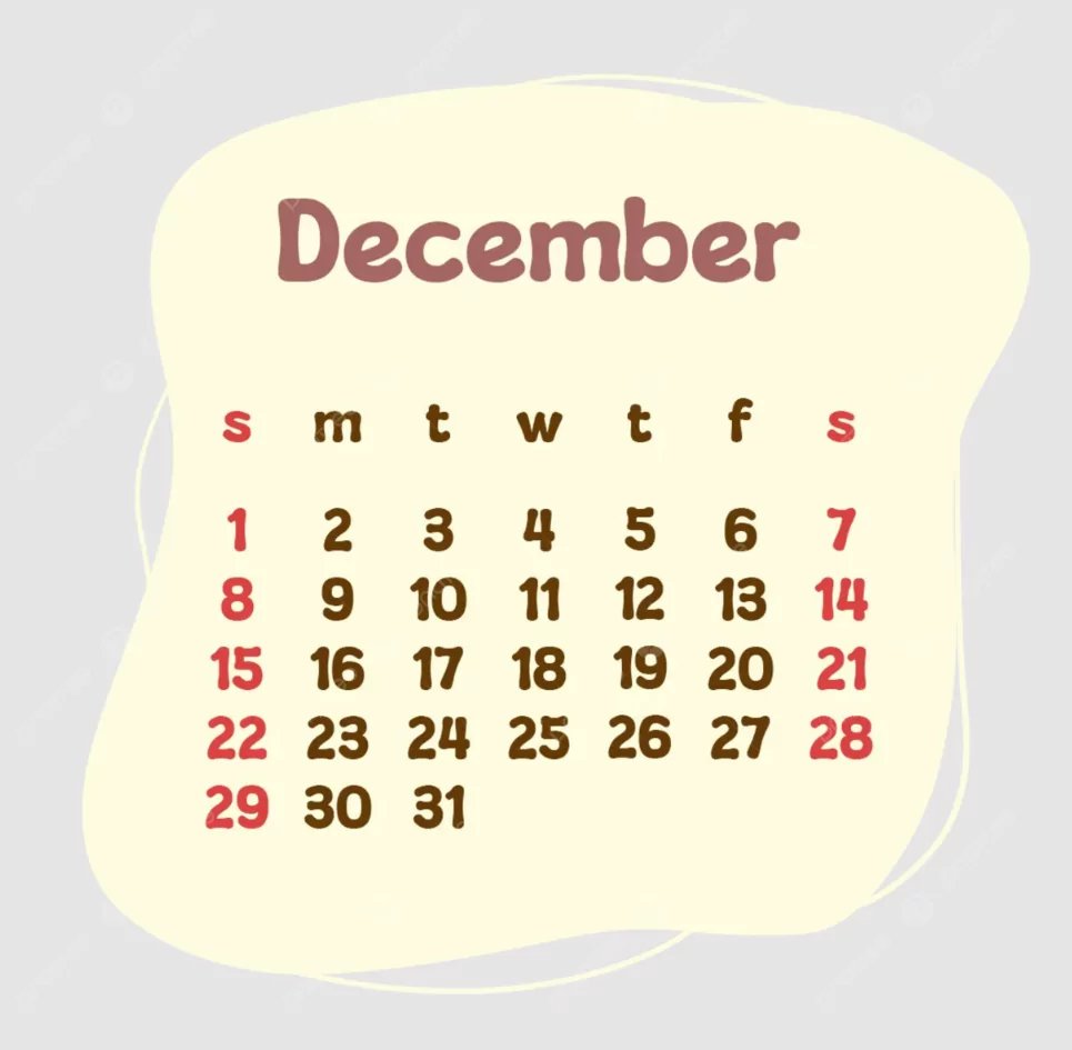 Colorful December 2025 calendar PNG ready for printing or digital use