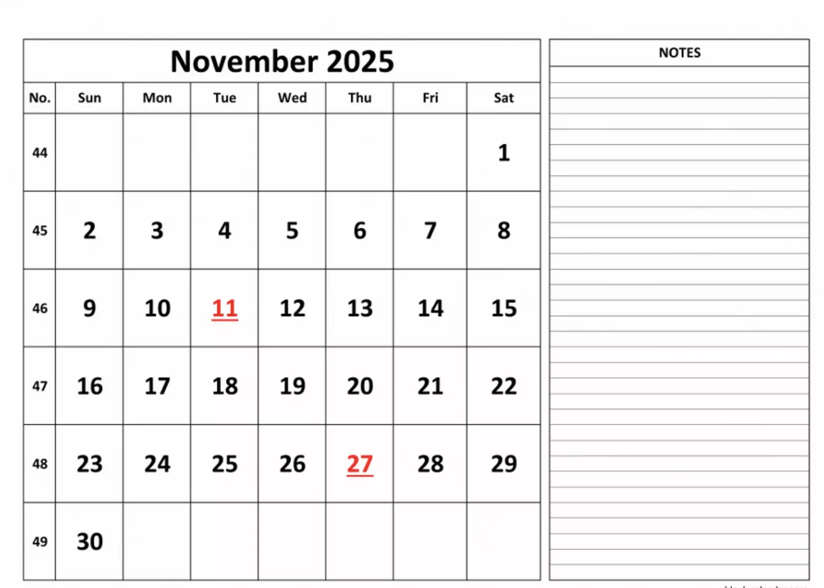 Custom November 2025 calendar PNG for work, school, and home