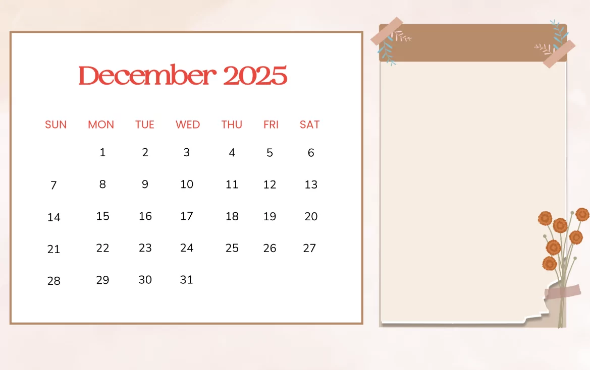 Editable December 2025 calendar template with notes and savings section