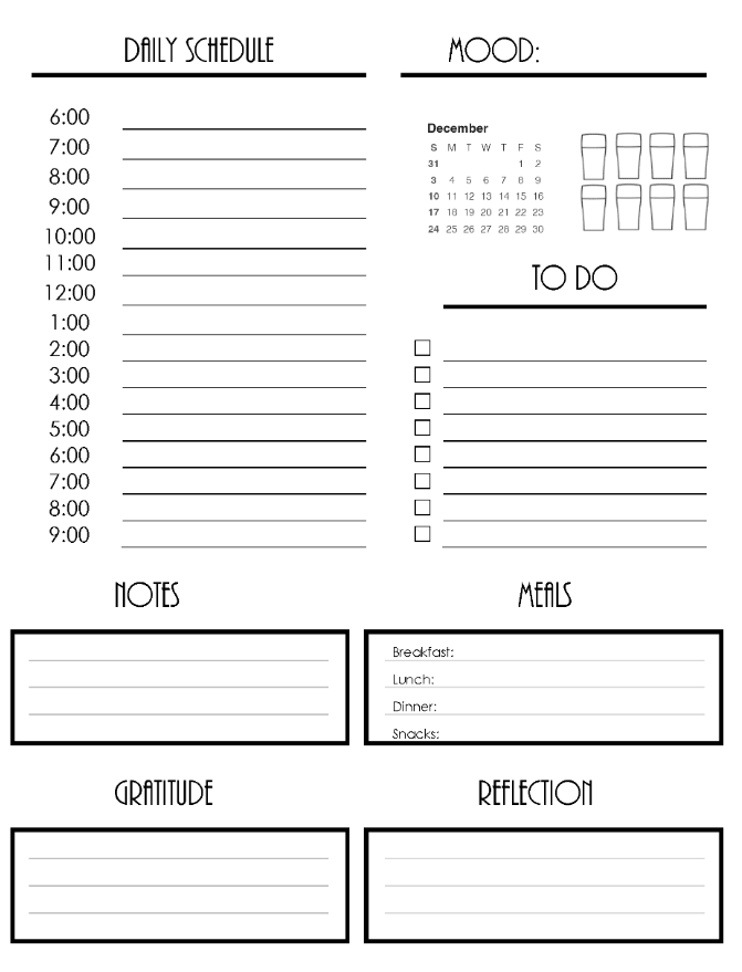 Editable family calendar for December 2025 with meals and to do lists