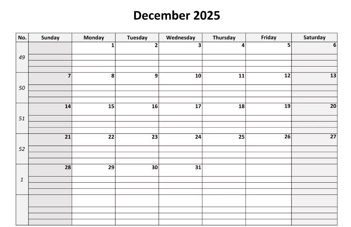 Free December 2025 calendar template for work and home planning