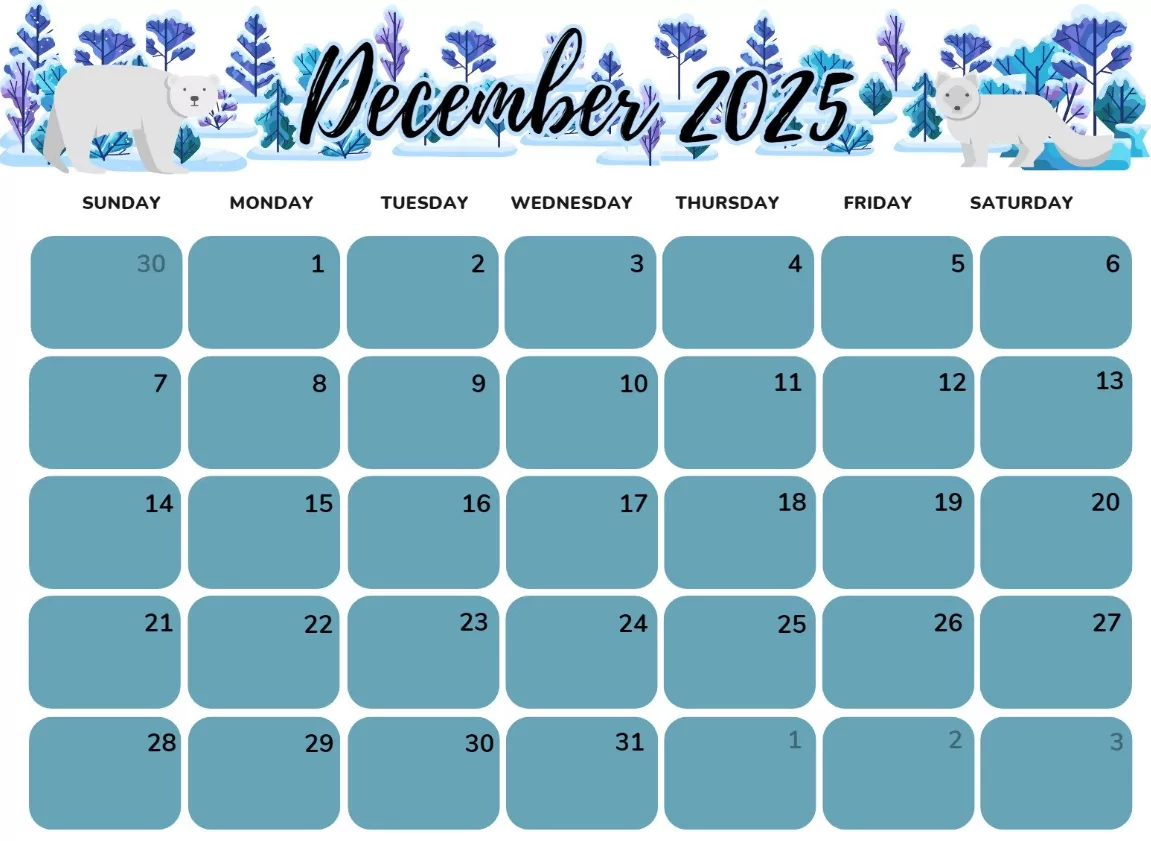 Printable December 2025 calendar with Christmas holidays