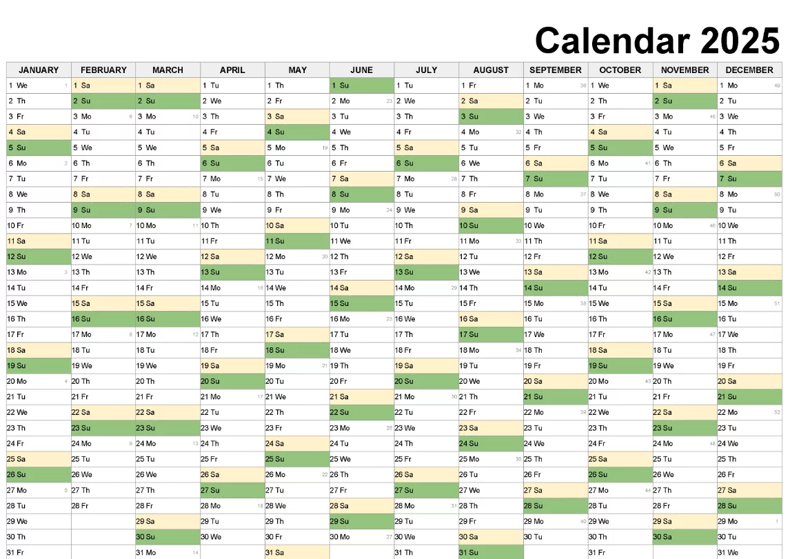 2025 Weekly Schedule Template for Excel