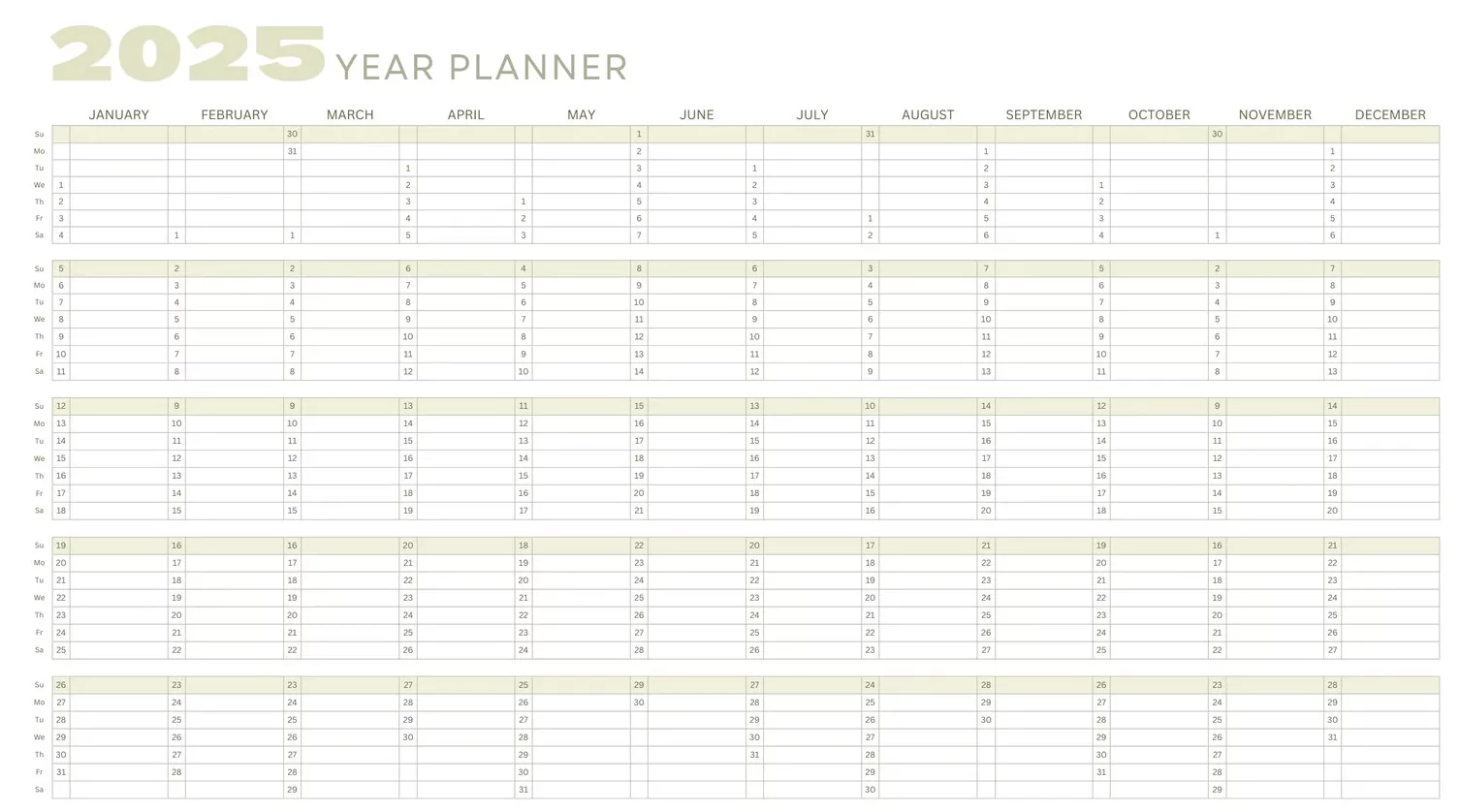 2025 Yearly Planner A3 Size Template