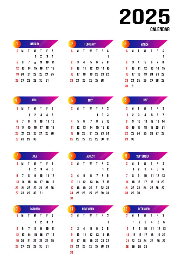 2025 calendar grid layout