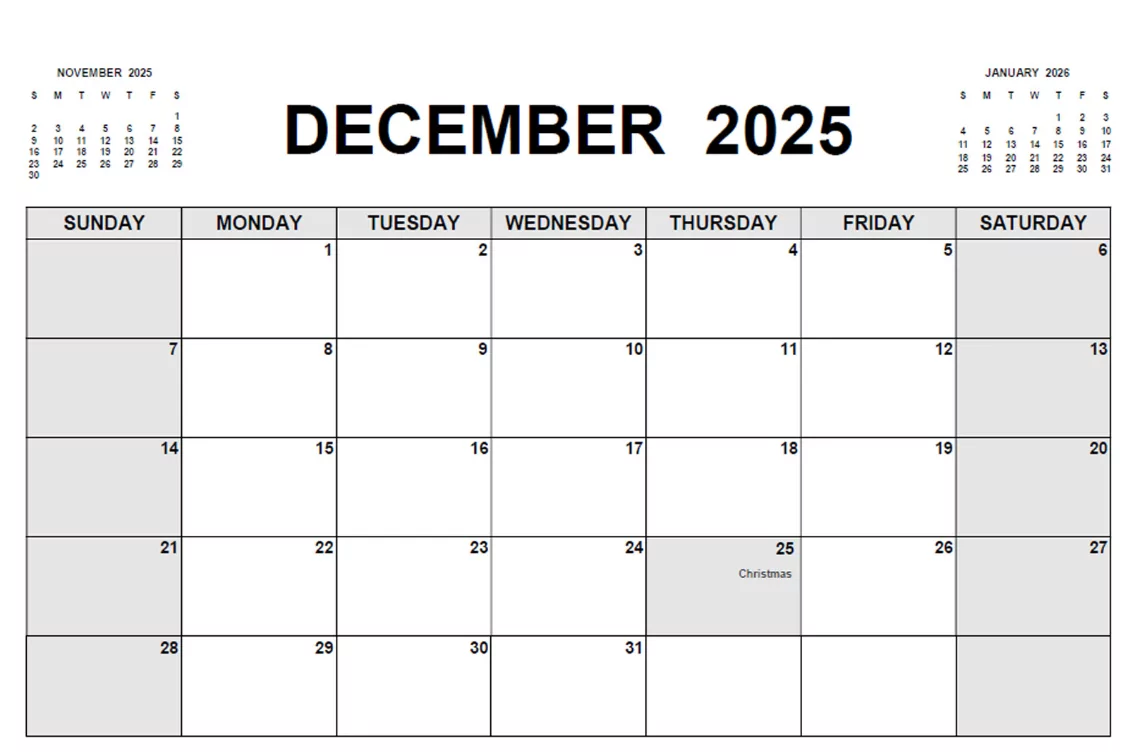 December 2025 calendar Monday start layout featuring key dates and customizable free image templates