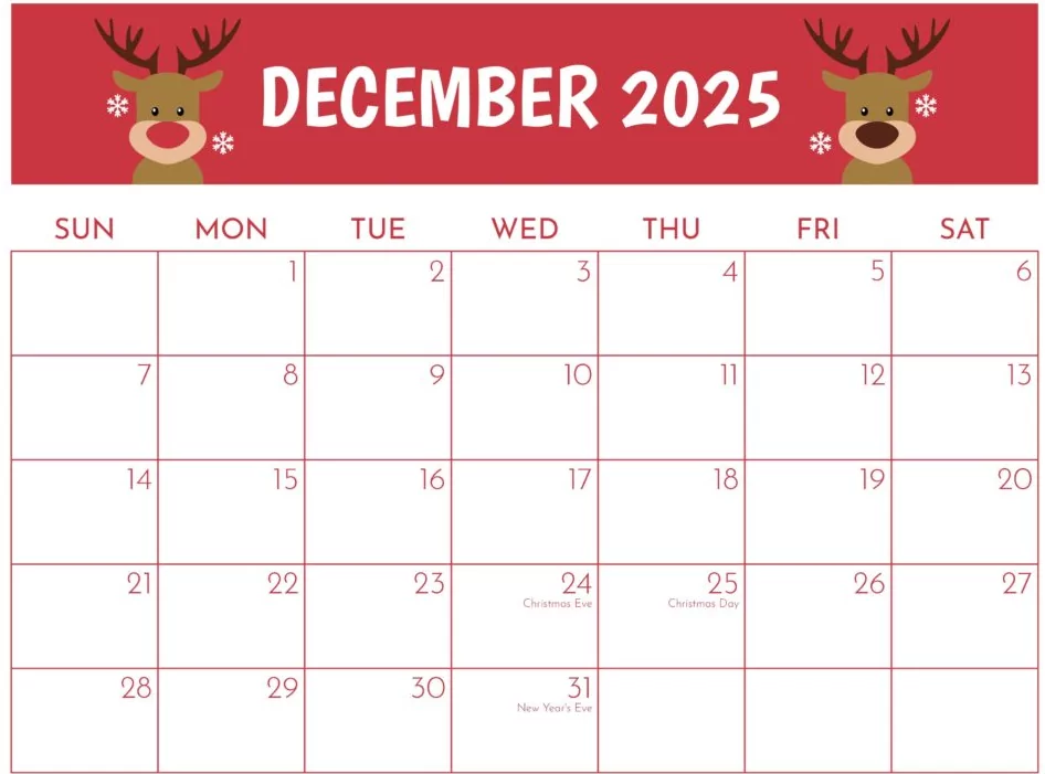 December 2025 calendar grid with week numbers displayed on the side