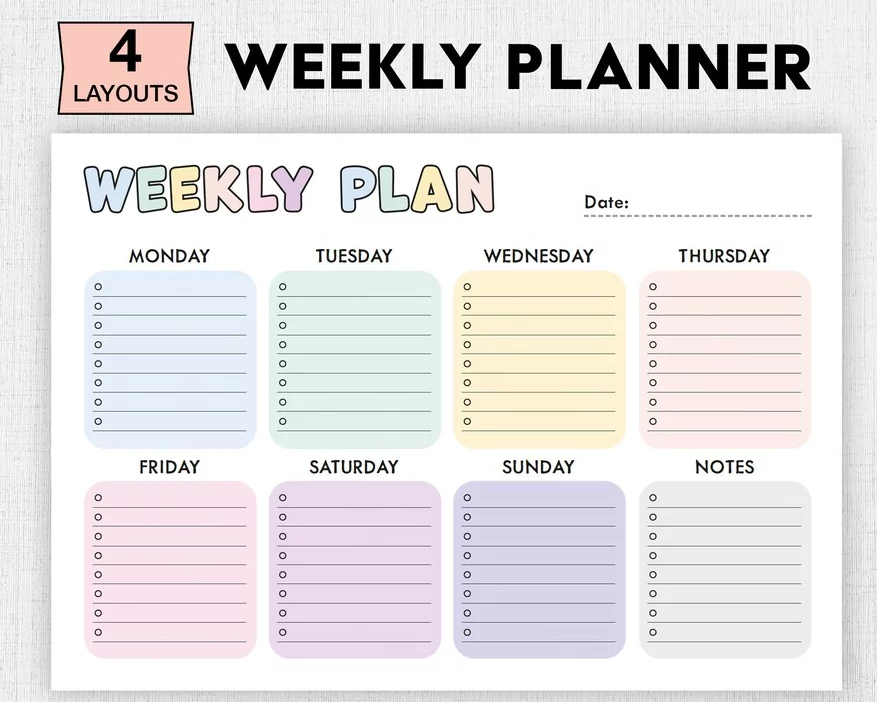 Editable Weekly Planner 2025 Digital Download
