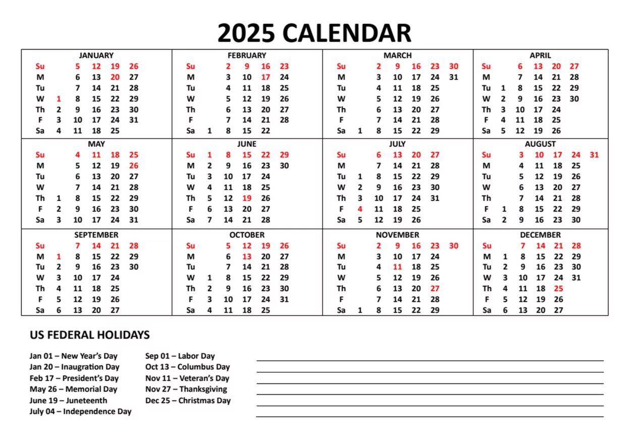 Free 2025 Holiday Calendar PDF Download