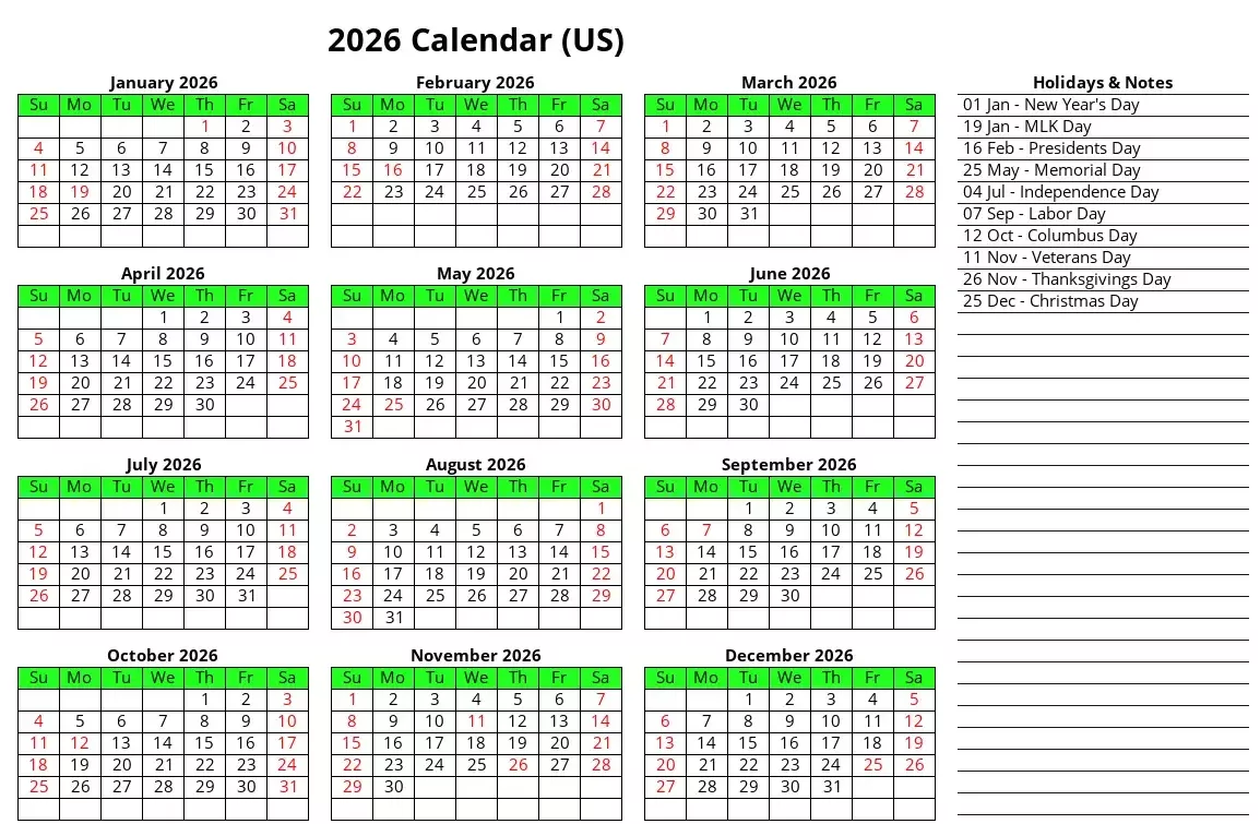 Highlighted federal holidays like Christmas in a weekly calendar layout