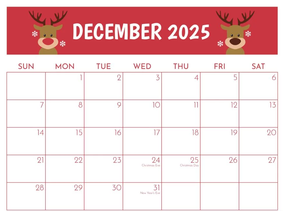 Landscape December 2025 calendar printable with festive themes and customizable designs