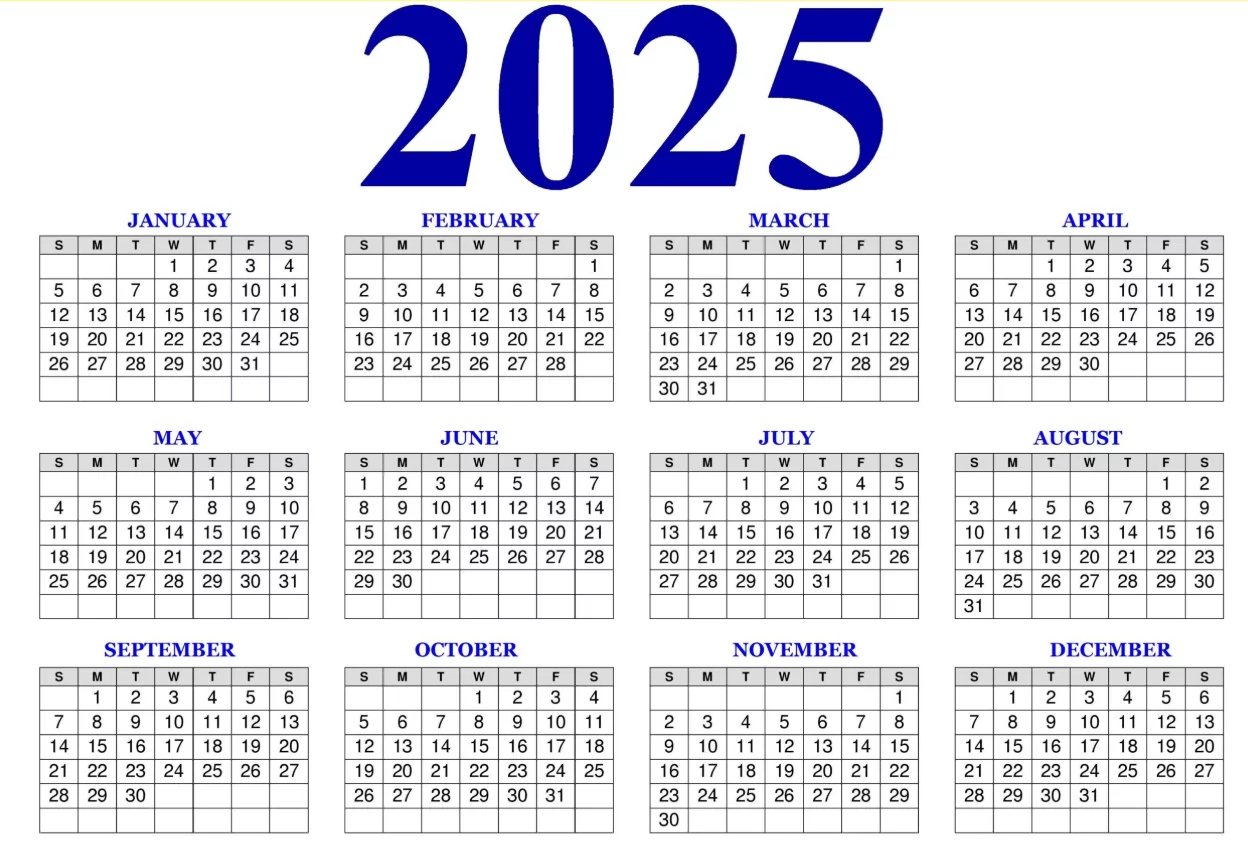Large Format Annual Calendar 2025 A3 PDF