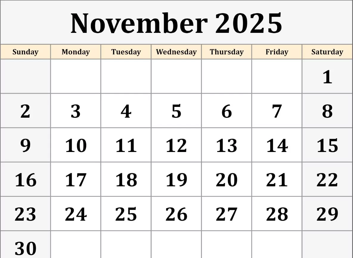 November 2025 Calendar printable calendar image
