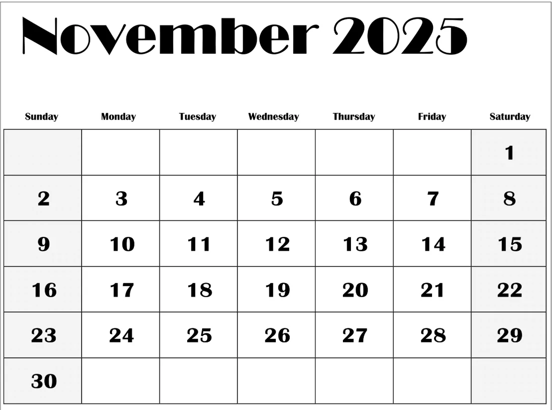 November 2025 Calendar template in JPG and PNG