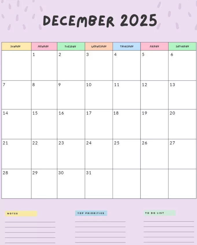 Portrait December 2025 calendar printable designs featuring key holidays and organization tools