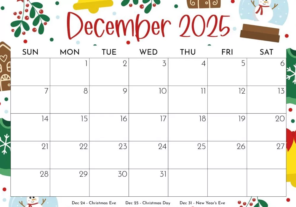 Printable December 2025 planner showing U.S. observances and week markers