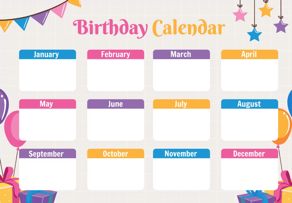 birthday calendar printable calendar template design