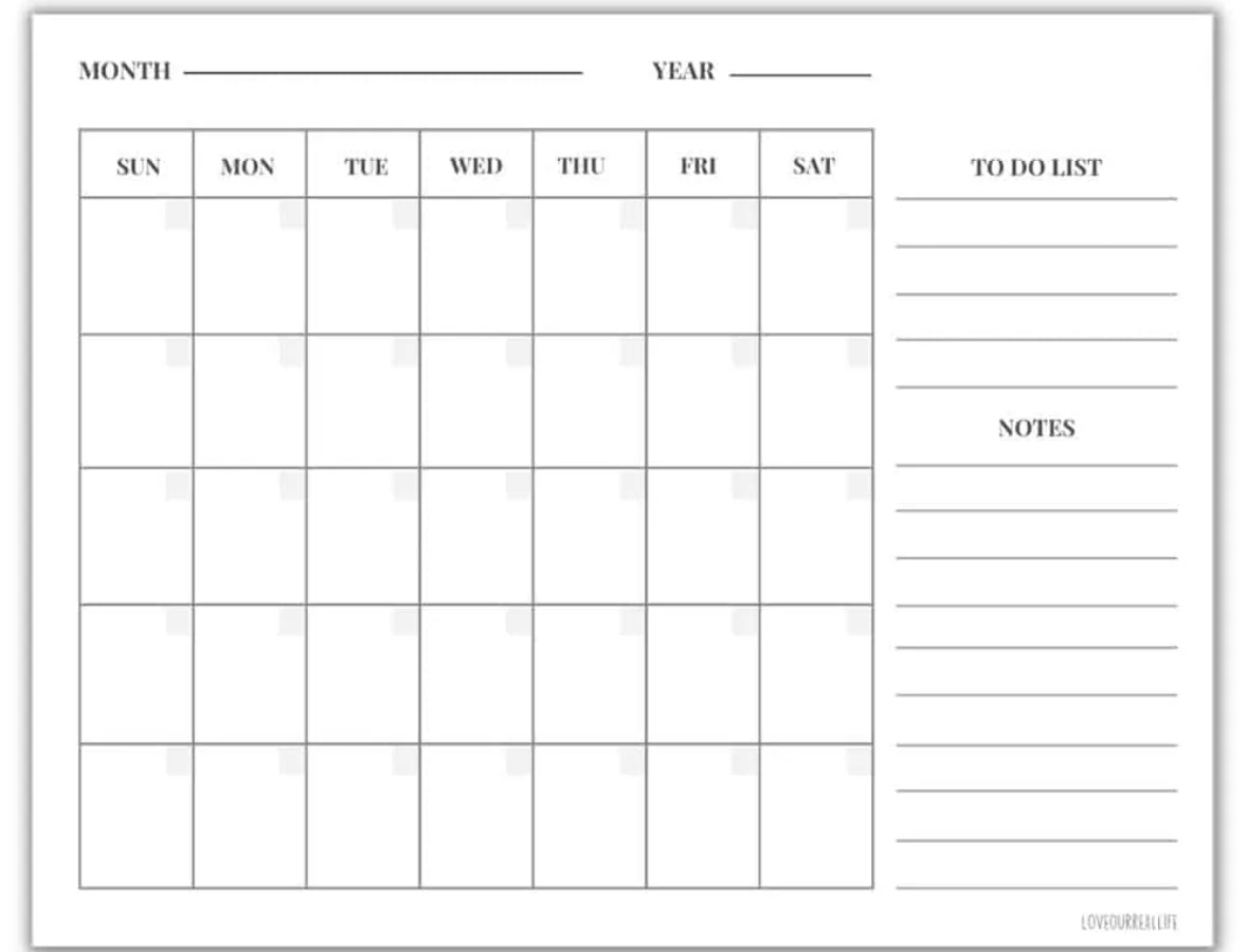free monthly calendar template