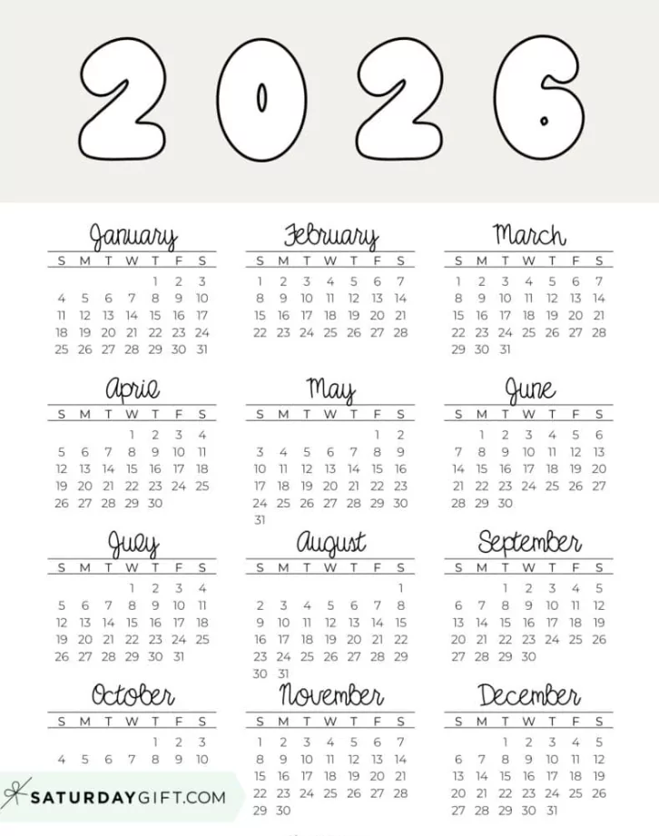 monthly calendar minimalist black and white calendar 2026 printable