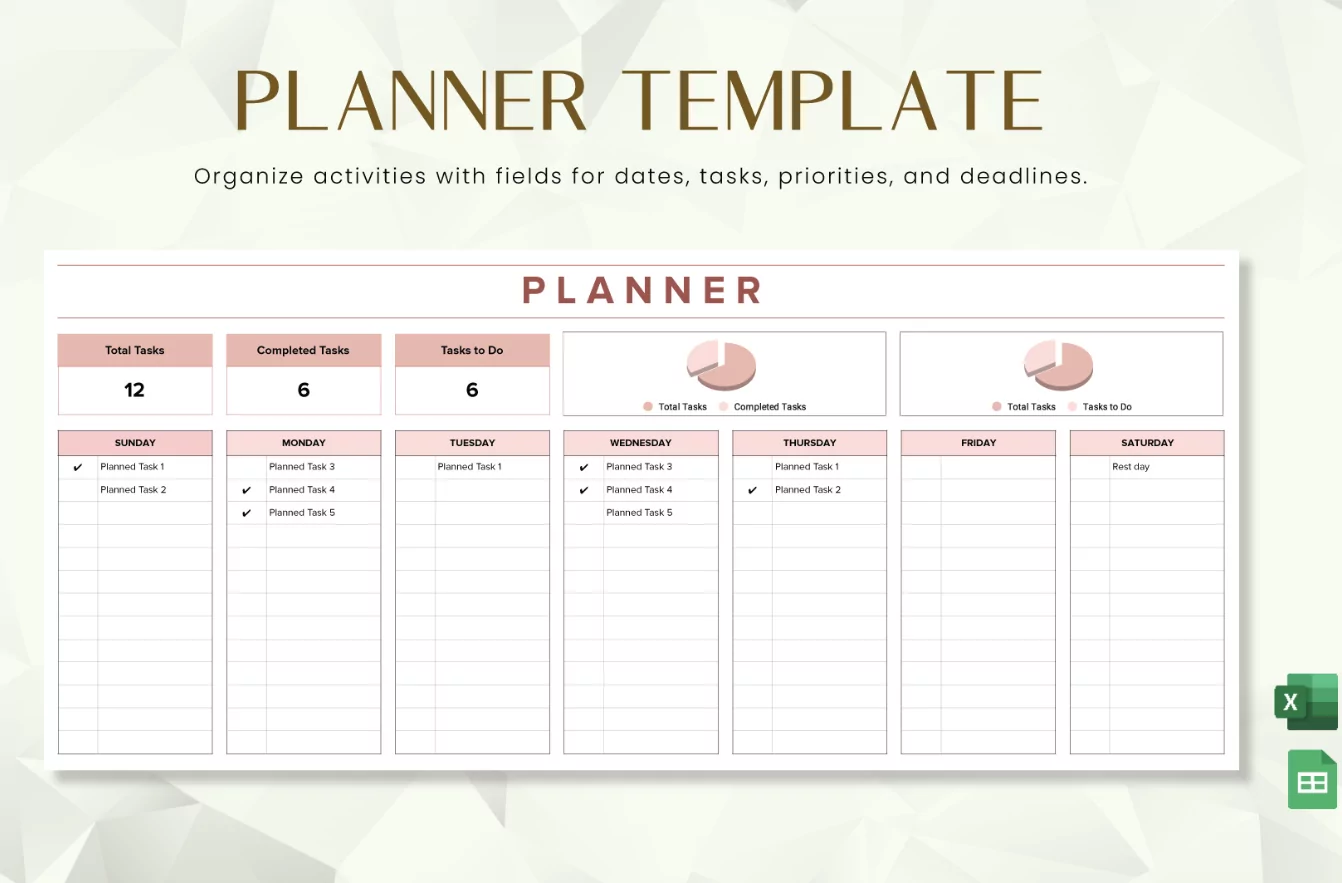 monthly planner template excel