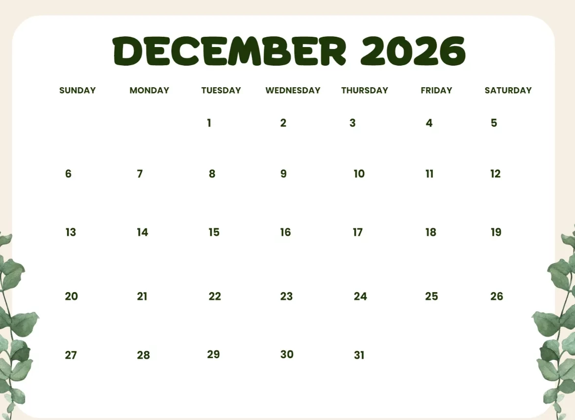 december 2026 holiday planner