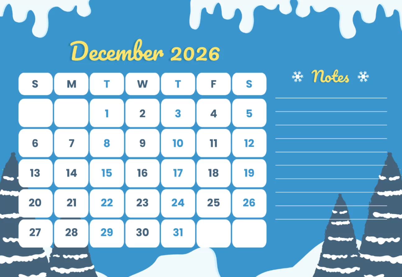 december festive schedule template 2026