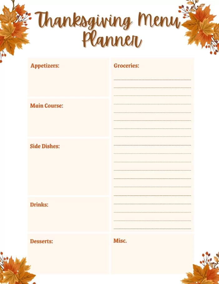 november thanksgiving menu planner