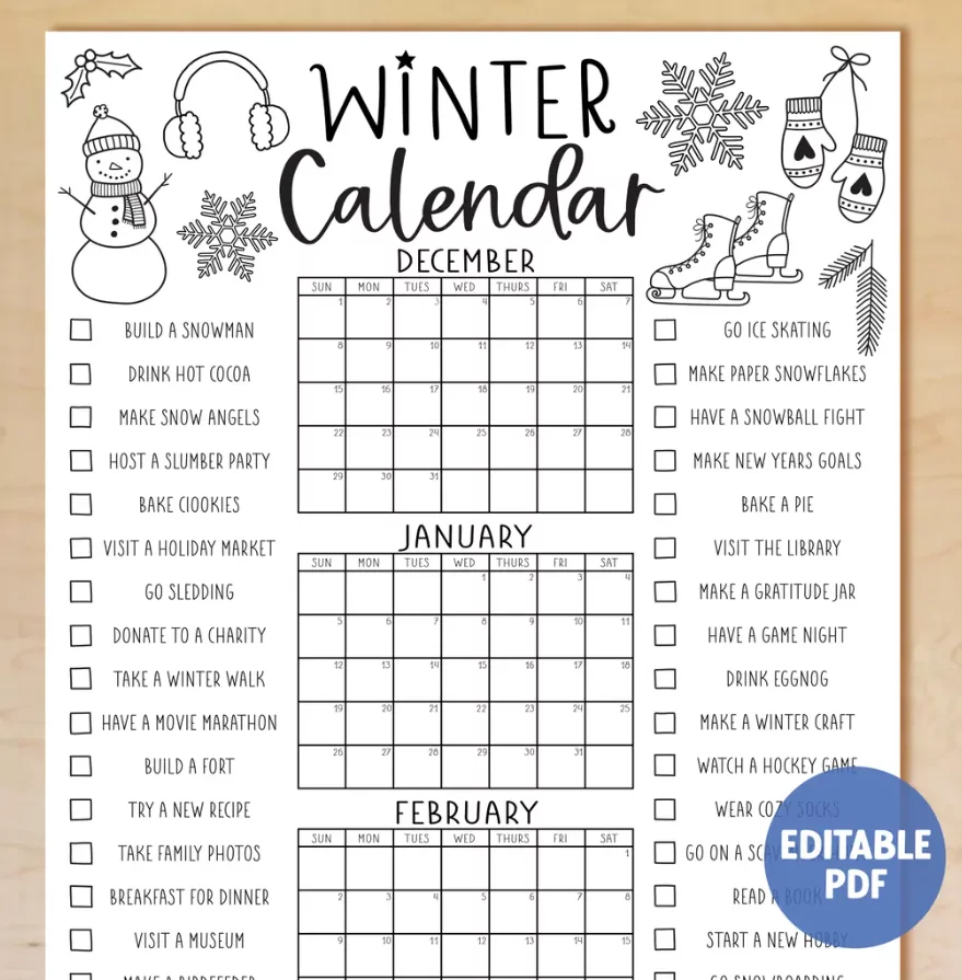 winter holiday calendar events