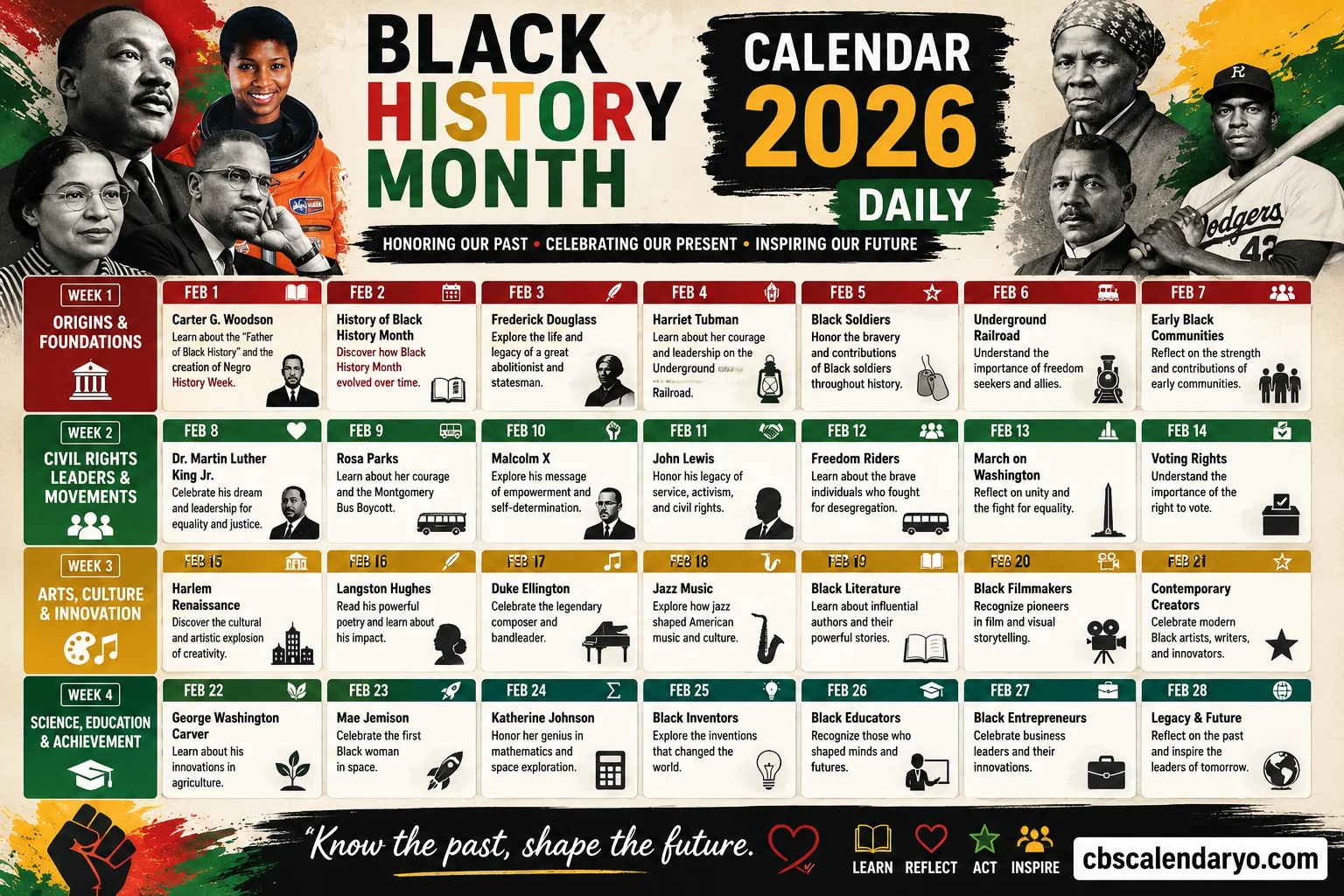 Black History Month Calendar 2026 Daily