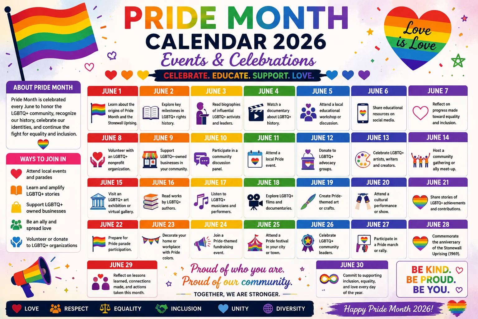 Pride Month Calendar 2026 Events Celebrations