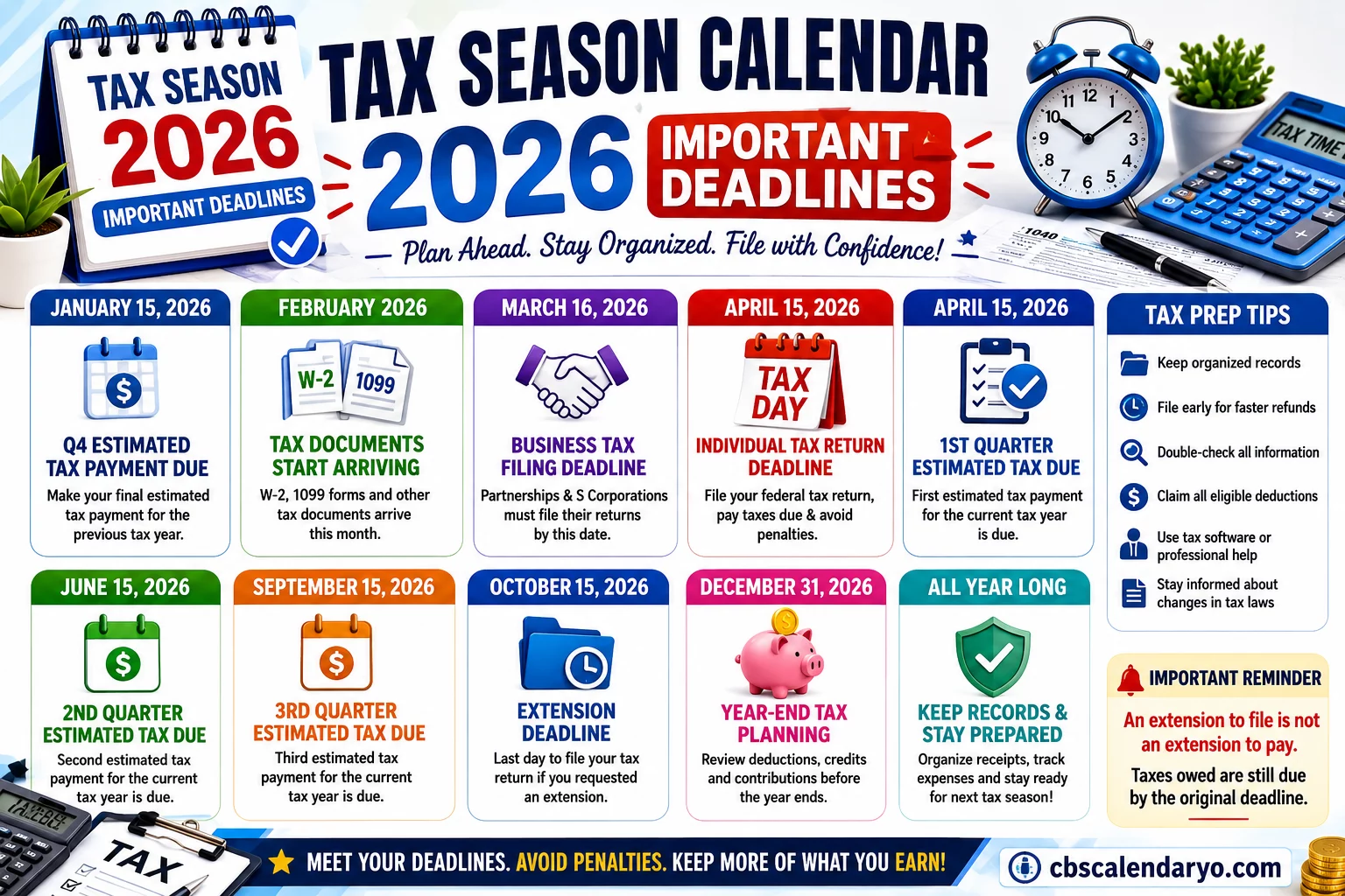 Tax Season Calendar 2026 Important Deadlines design