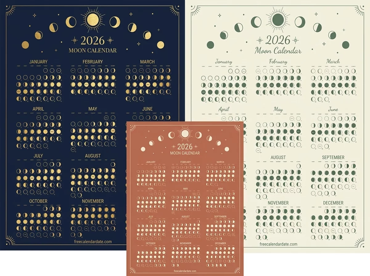 printable lunar calendar 2026 with full moons